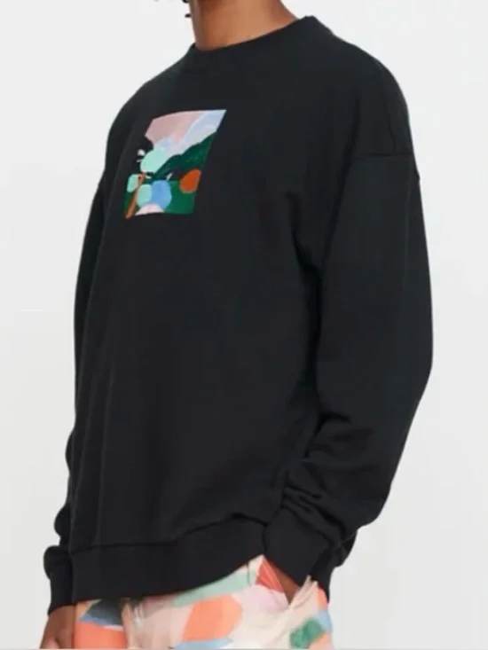 Lazy Oaf Landscape Graphic Embroidered Crewneck Sweatshirt Black Size Medium - Picture 2 of 8